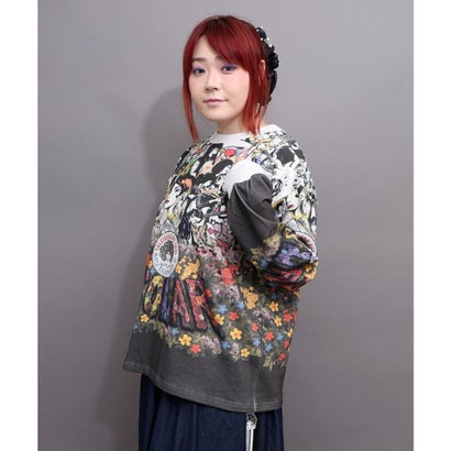 スカラーガール柄 裏毛プルオーバー （杢グレー）｜詳細画像