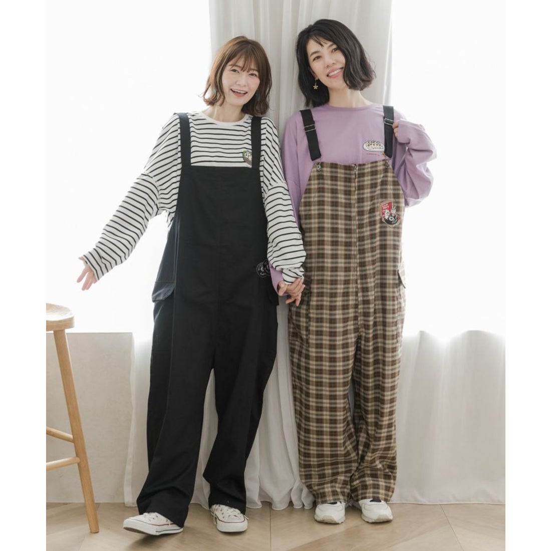 スカラー ScoLar レコードを回すウサギとクマの刺繍オーバーオール 