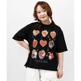 イチゴと花ハートプリントTシャツ （ブラック）