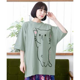 注射嫌いなネコとクマ先生のプリントTシャツ （グリーン）