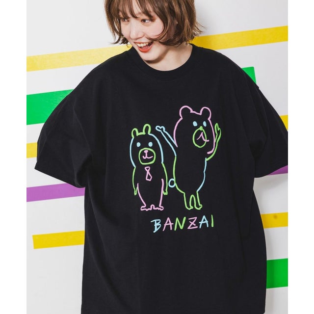 
                    カラフルなクマのBANZAI×漫才プリントTシャツ （ブラック）
