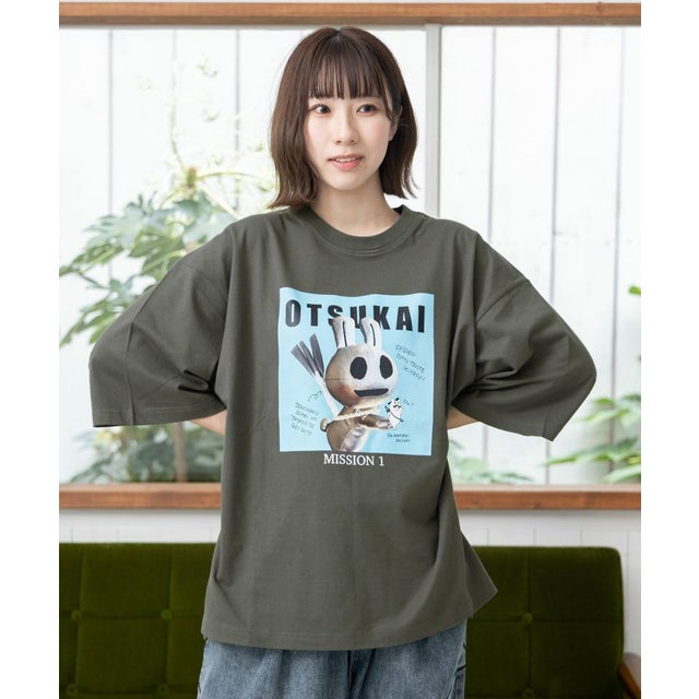 
                    ウサギとクマのOTSUKAIプリントTシャツ （チャコールグレー）