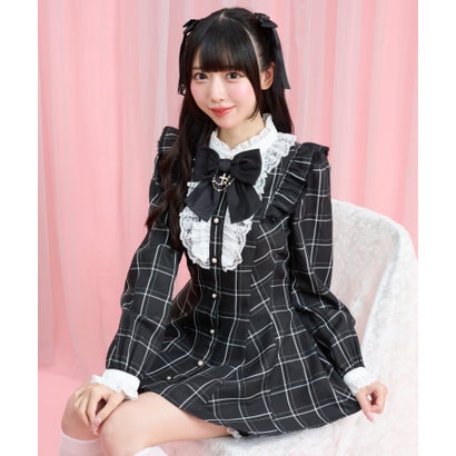 シークレットハニー Secret Honey アクセサリーリボンレースフリルセットアップ （チェッククロ）｜詳細画像