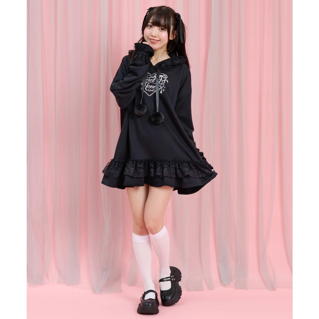 シークレットハニー Secret Honey うさみみパーカーワンピース （クロ