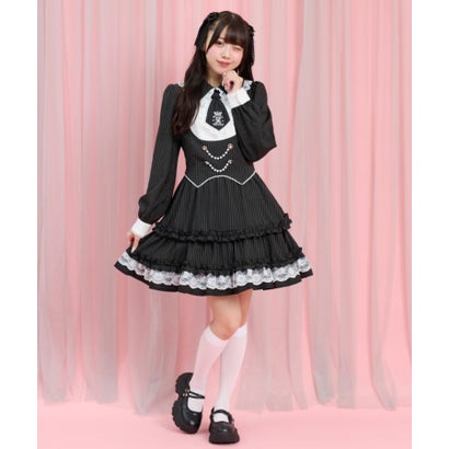 シークレットハニー Secret Honey 長袖ネクタイ付レイヤード風ワンピース （クロ）｜詳細画像