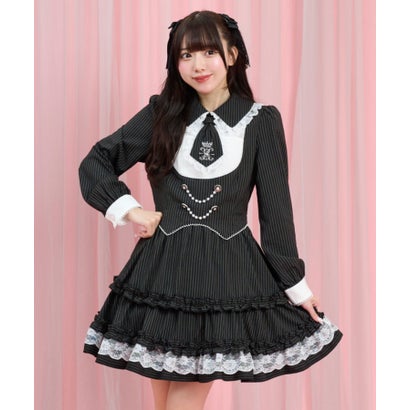 シークレットハニー Secret Honey 長袖ネクタイ付レイヤード風ワンピース （クロ）｜詳細画像
