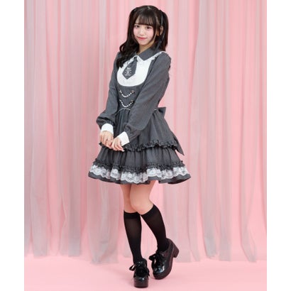 シークレットハニー Secret Honey 長袖ネクタイ付レイヤード風ワンピース （グレー）｜詳細画像