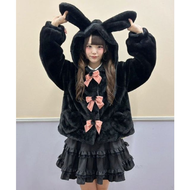 うさみみファーショートコート （クロ）