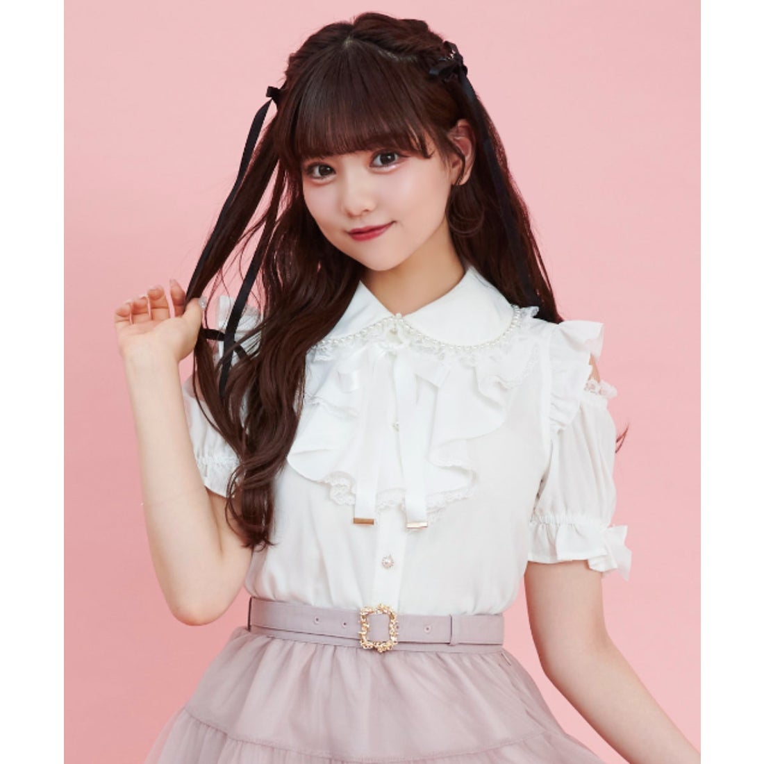 シークレットハニー Secret Honey 肩開きラッフル裾フリルブラウス 