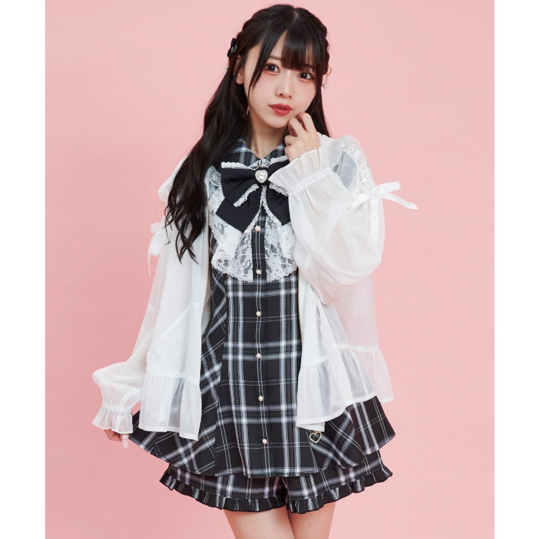 シークレットハニー Secret Honey レースアップシフォンパーカー 