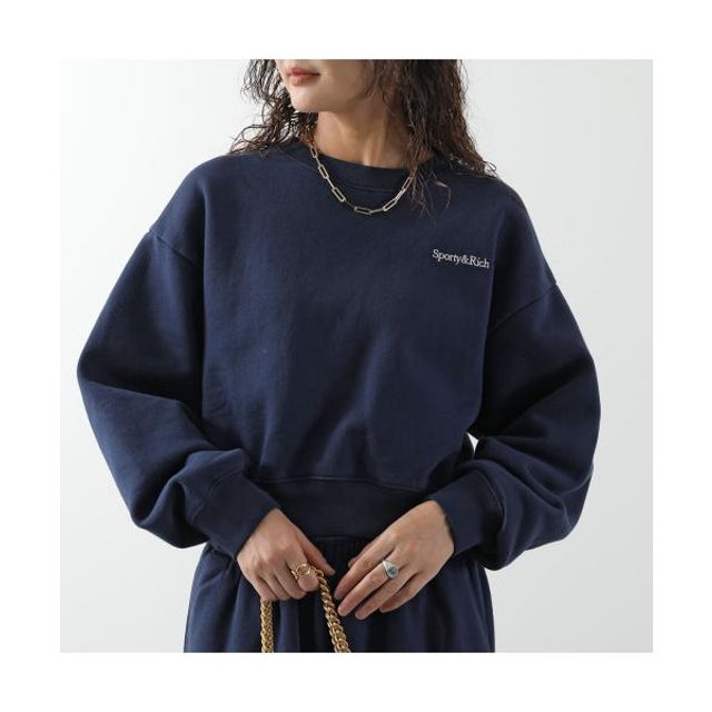 SPORTY＆RICH トレーナー Serif Logo Embroidered ST10584300 （BL106/Dark-Navy/ネイビー）