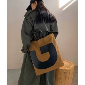 3wayGイニシャルレザーキャンバストートバッグ 大きめ 通勤通学 オフィス マザーズバッグ 韓国ファッション （ブラウン）
