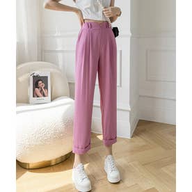 9分丈テーパードパンツ オフィスカジュアル きれいめカジュアル イージーパンツ 韓国ファッション （ピンク）