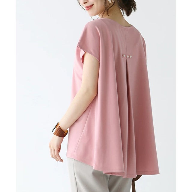 
                    シワになりにくい！バックパールトップス シャツ ブラウス オフィスカジュアル 韓国ファッション （ピンク）
