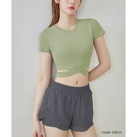 半袖トップ タンクトップ インナー ヨガ ジム Tシャツ 韓国ファッション （グリーン）
