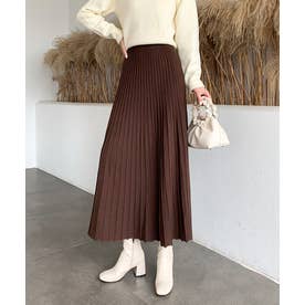 ニットロングスカート マキシスカート 体型カバー リブニット 防寒 韓国ファッション （ブラウン）