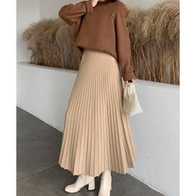 ニットロングスカート マキシスカート 体型カバー リブニット 防寒 韓国ファッション （ベージュ）