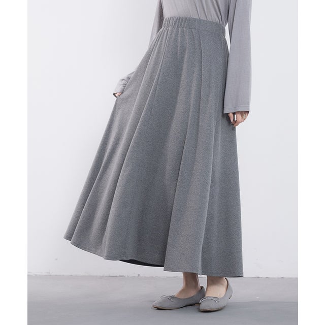 
                    S-XLまで対応落ち感が美しいAラインロング丈スカート （チャコール）