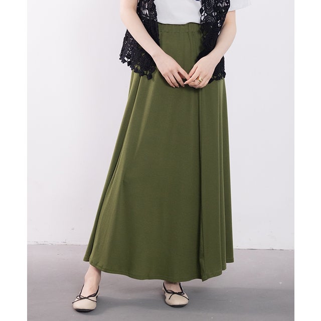 
                    S-XLまで対応落ち感が美しいAラインロング丈スカート （グリーン）