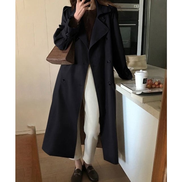 ロング丈ダブルトレンチコート （ブラック）