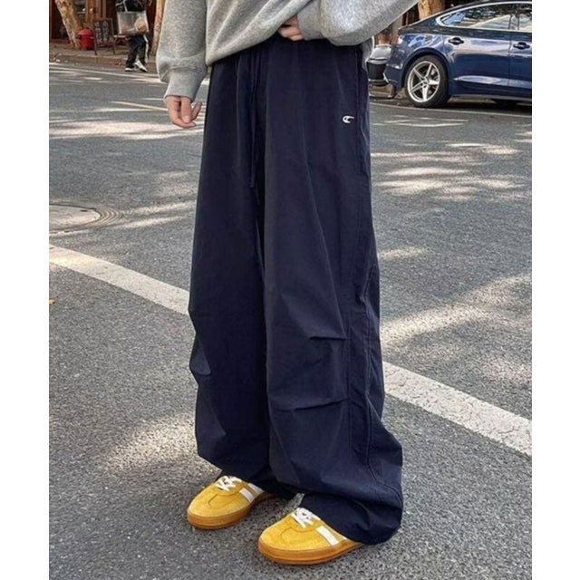 ワイドシルエットドローストリングパンツ （ネイビー）