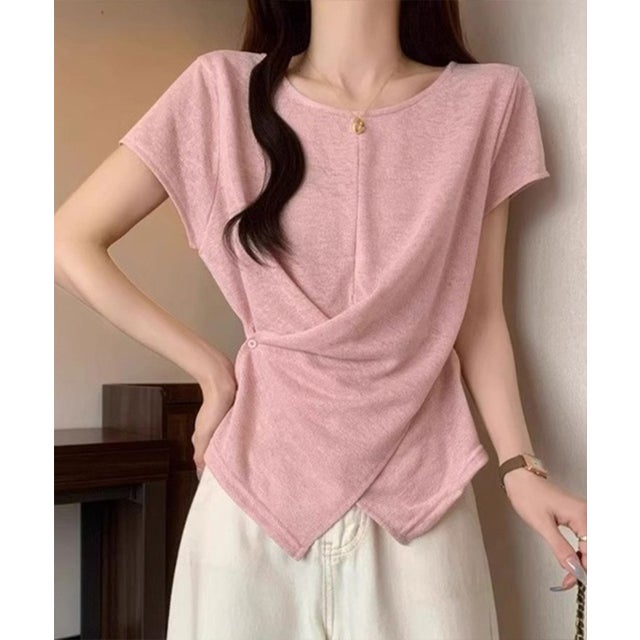 アシンメトリーデザイン カシュクールニット （ピンク）