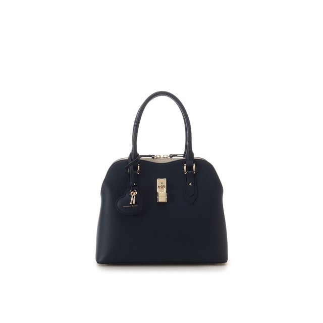 ハートモチーフレザーハンドバッグ 大サイズ (ネイビー)