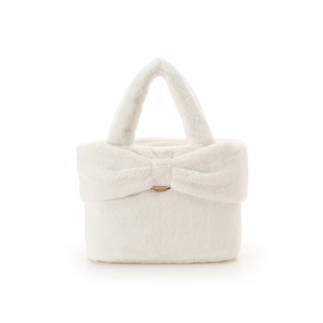 リボンモチーフファーバッグ (オフホワイト)