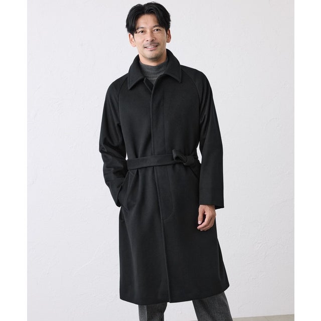 ＜Premium Rain Wool＞ベルテッドバルマカーンコート （ブラック）