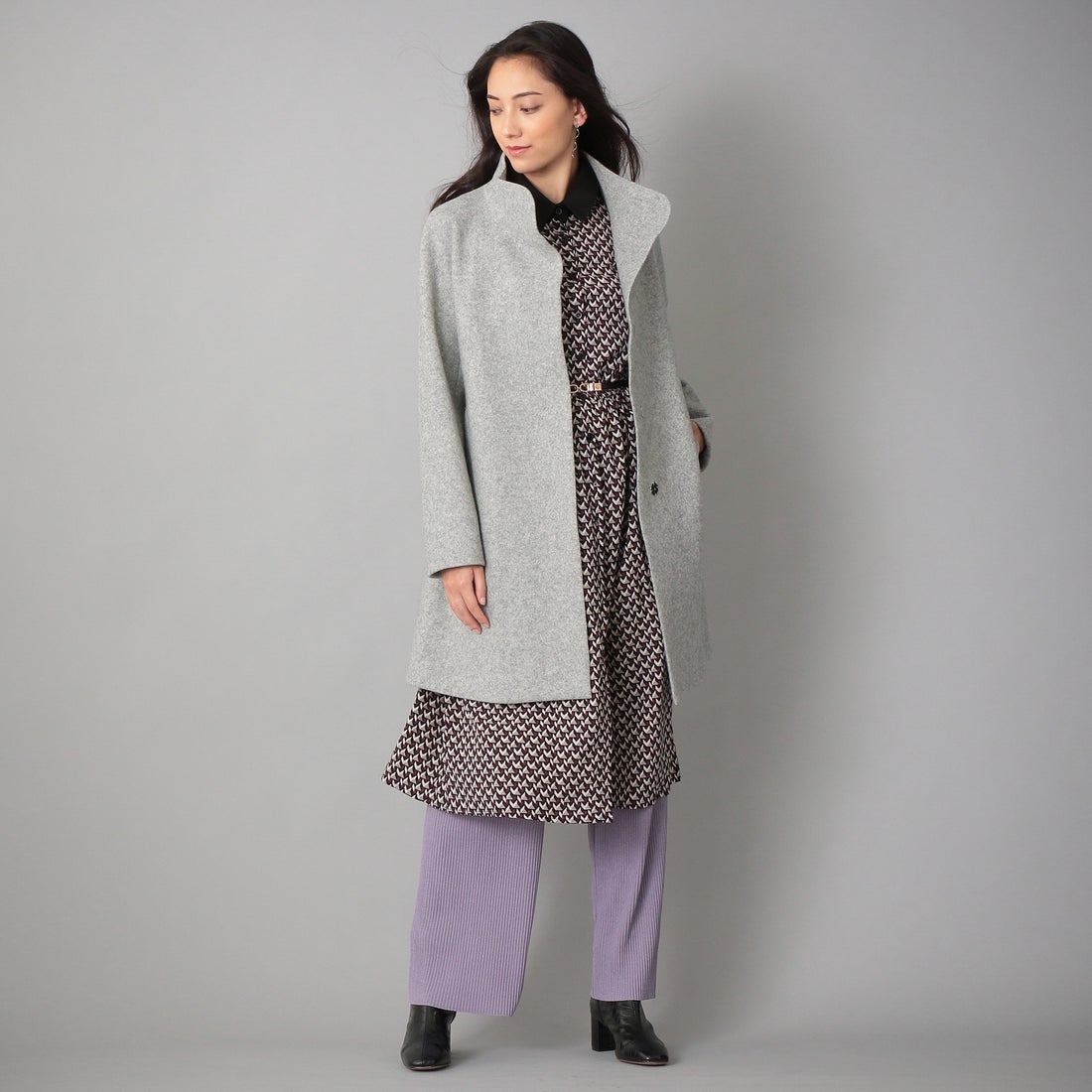 サンヨーコート SANYOCOAT ウールジャージー スタンドカラーコート （グレー） -waja bazar - 海外ファッションブランド