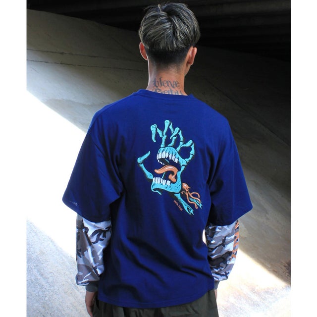 長袖 Tシャツ ロンT メンズ レイヤード 重ね着風 （NAVY）