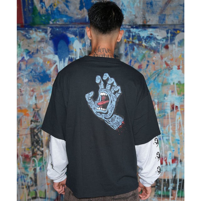 長袖 Tシャツ ロンT メンズ レイヤード 重ね着風 （OFFBK）