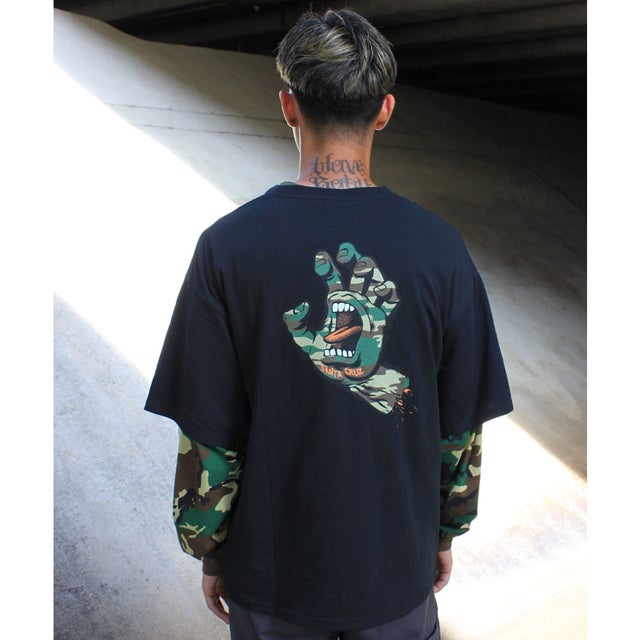 長袖 Tシャツ ロンT メンズ レイヤード 重ね着風 （OFFBK）