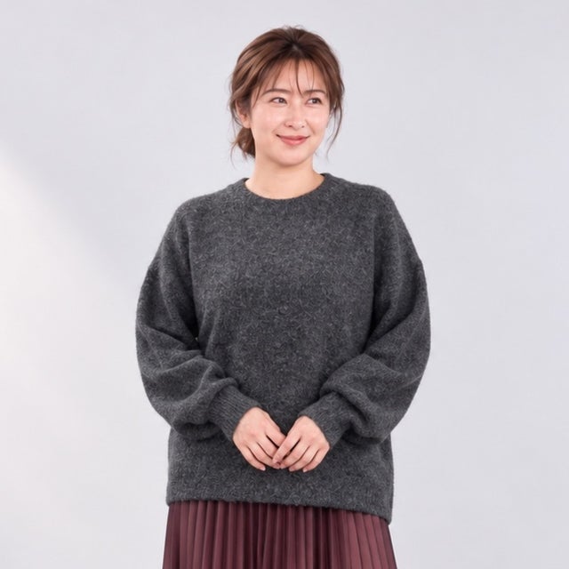 【sabstreet bis】【web限定】 クルーネック杢ニット （チャコール）