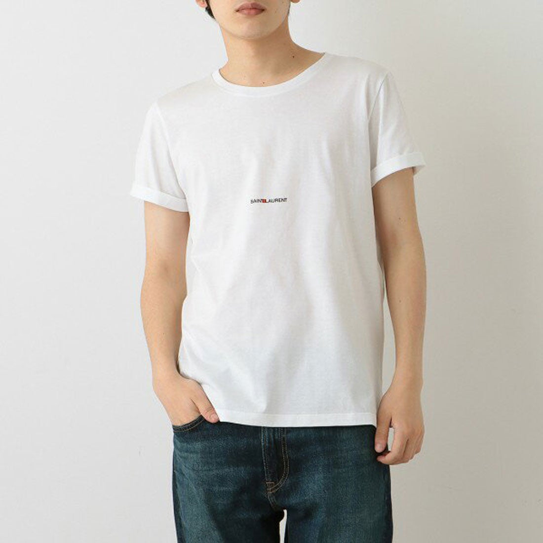 サンローラン SAINT LAURENT Tシャツ トップス ロゴ ホワイト メンズ