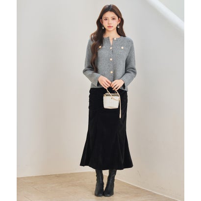 セゾンドパピヨン SAISON DE PAPILLON ノーカラーショート丈ニットカーディガン （チャコール）｜詳細画像