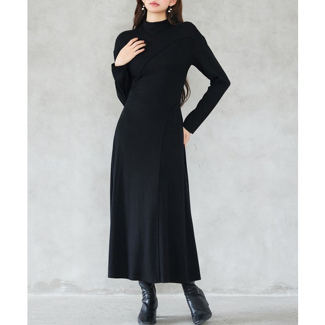 ボトルネックネックロングワンピース （ブラック）