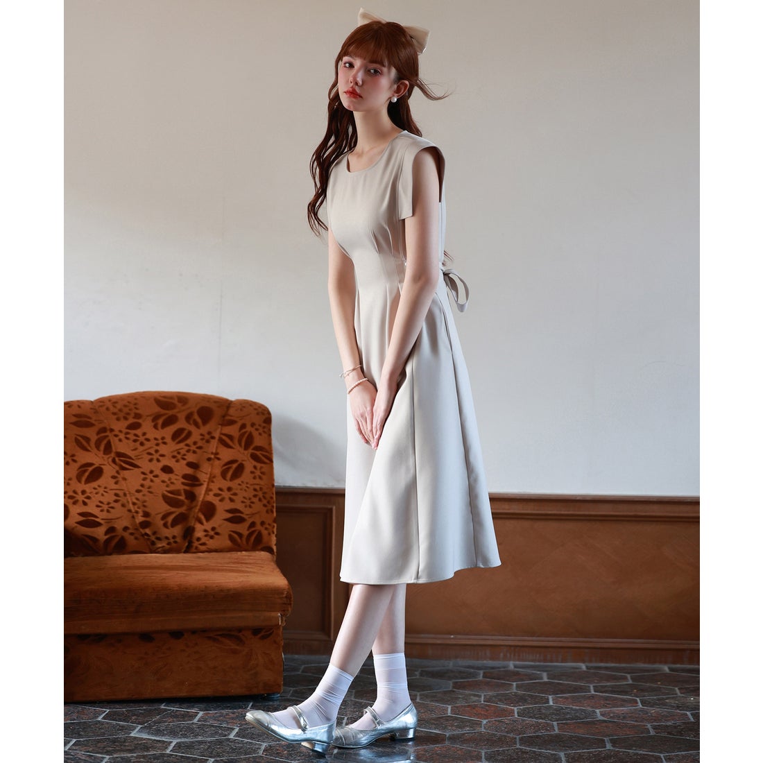 セゾンドパピヨン SAISON DE PAPILLON ウエストタックノースリーブ 