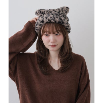 フェイクファー糸使い レオパード柄猫耳ワッチ （BE）｜詳細画像