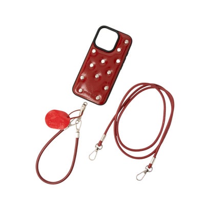 ショルダー＋ハンドストラップ付き スタッドiPhoneケース SCCH （RED）｜詳細画像