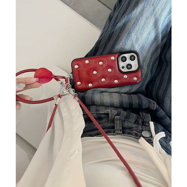 ショルダー＋ハンドストラップ付き スタッドiPhoneケース SCCH （RED）