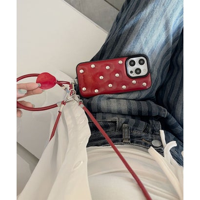 ショルダー＋ハンドストラップ付き スタッドiPhoneケース SCCH （RED）｜詳細画像