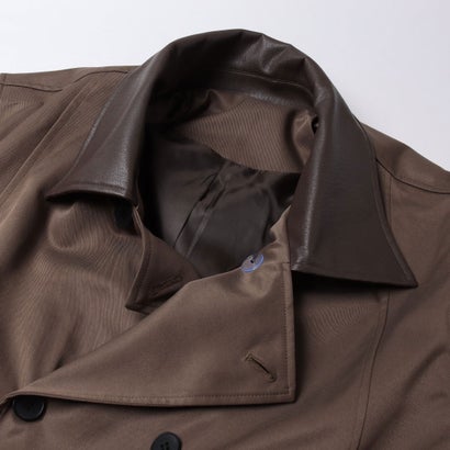 セットアップセブン SETUP7 PU Leather Collar Over Trench Coat / PUレザーカラー オーバートレンチコート SNF （ブラウン）｜詳細画像