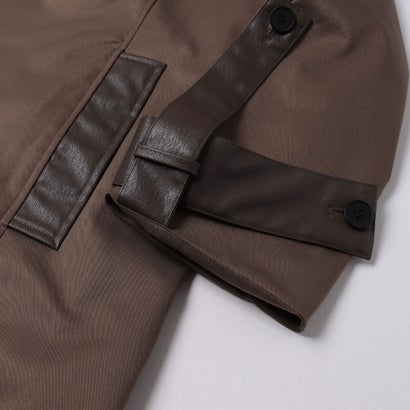 セットアップセブン SETUP7 PU Leather Collar Over Trench Coat / PUレザーカラー オーバートレンチコート SNF （ブラウン）｜詳細画像