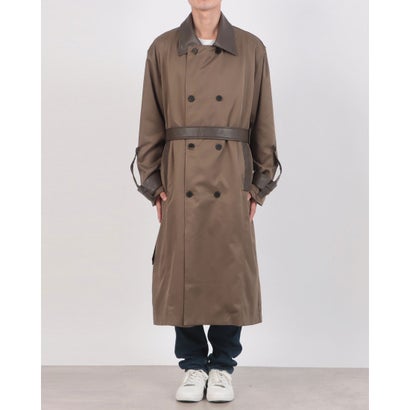 セットアップセブン SETUP7 PU Leather Collar Over Trench Coat / PUレザーカラー オーバートレンチコート SNF （ブラウン）｜詳細画像