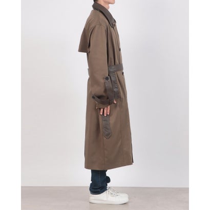 セットアップセブン SETUP7 PU Leather Collar Over Trench Coat / PUレザーカラー オーバートレンチコート SNF （ブラウン）｜詳細画像