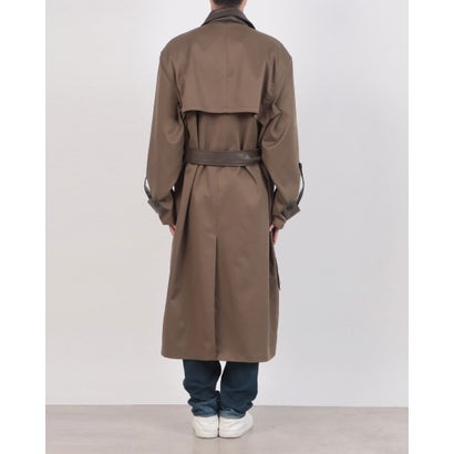 セットアップセブン SETUP7 PU Leather Collar Over Trench Coat / PUレザーカラー オーバートレンチコート SNF （ブラウン）｜詳細画像
