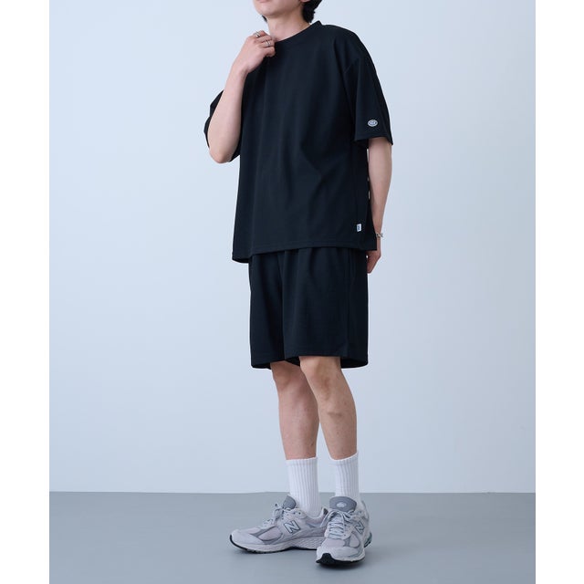 吸汗速乾イージーセットアップ Tシャツ+パンツ2点セット ワッフル生地 COOLMAX スポーツ/アウトドア/ワンマイルウェア 6273-8114 MNY （ブラック）