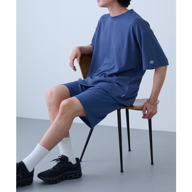 吸汗速乾イージーセットアップ Tシャツ+パンツ2点セット ワッフル生地 COOLMAX スポーツ/アウトドア/ワンマイルウェア 6273-8114 MNY （ブルー）