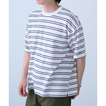 吸汗速乾ボーダーTシャツ イージーケア/ダンボール生地 COOLMAX 6273-8105 MNY （ホワイト系1）｜詳細画像
